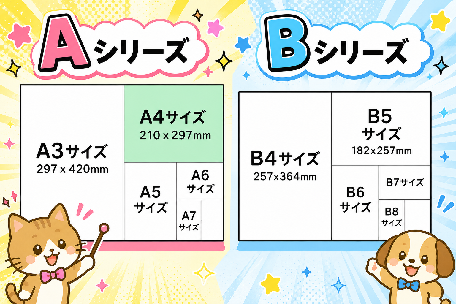 a4b5サイズの違い（AシリーズとBシリーズ）
